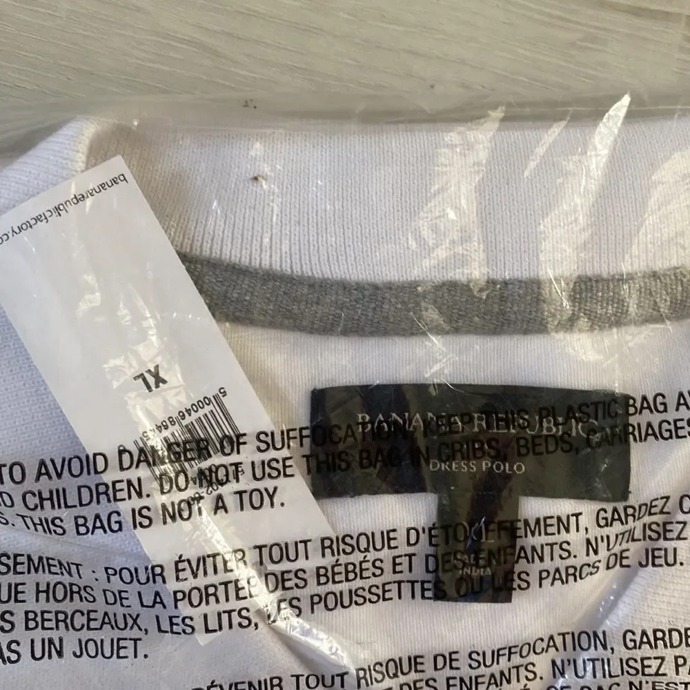 Banana Republic Dress Polo Chest‎ Stripe White/Grey XL NWT and in packaging